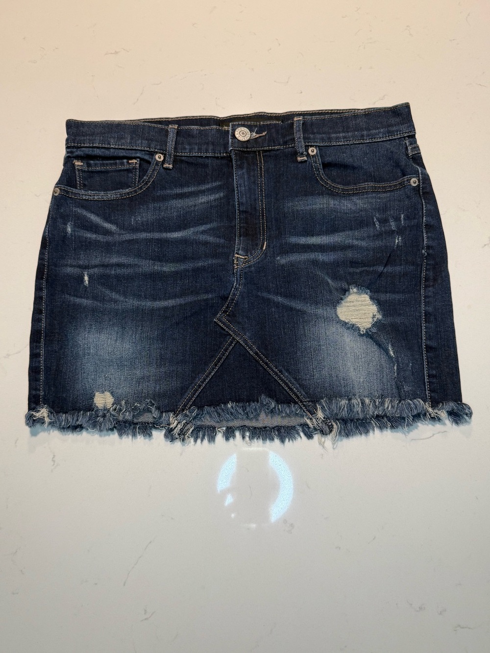 Express Dark Blue Distressed Denim Mini Skirt